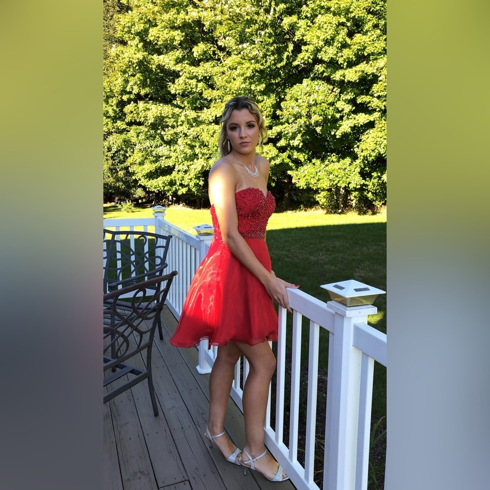 Abby Paris Elegant Red Strapless Homecoming Formal Dress